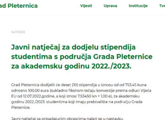 Javni natječaj za dodjelu stipendija studentima s područja Grada Pleternice za akademsku godinu 2022./2023.