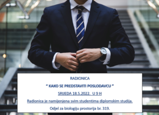 Radionica “ KAKO SE PREDSTAVITI POSLODAVCU ”, srijeda 18.5.2022. u 9 h