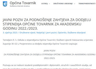 Javni poziv za podnošenje zahtjeva za dodjelu stipendija Općine Tovarnik za akademsku godinu 2022./2023.