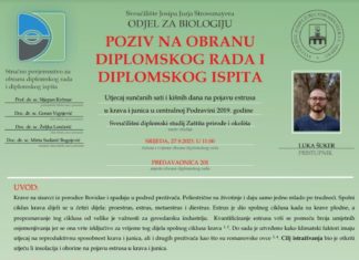 Obavijest o obrani diplomskog ispita studenta Luke Šukera