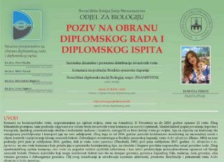 Obavijest o obrani diplomskog ispita studentice Dorotee Fekete