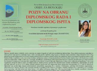 Obavijest o obrani diplomskog ispita studentice Ivane Skuzin