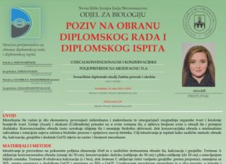 Obavijest o obrani diplomskog ispita studentice Ane Kiš