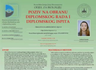 Obavijest o obrani diplomskog ispita studentice Andree Ermenić