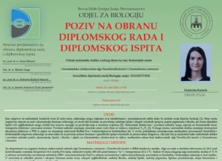 Obavijest o obrani diplomskog ispita studentice Draženke Kačarik