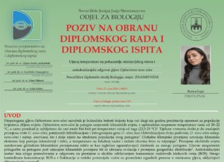 Obavijest o obrani diplomskog ispita studentice Ružica Grgić