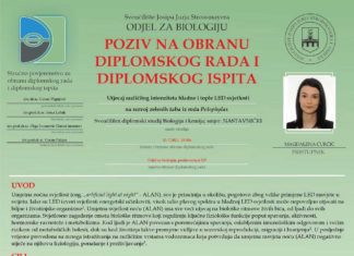 Obavijest o obrani diplomskog ispita studentice Magdalene Ćurčić