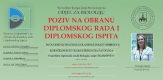 Obavijest o obrani diplomskog ispita studentice Ivane Lukač