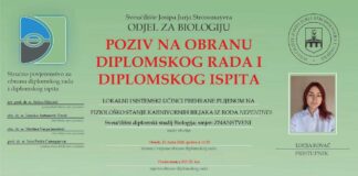 Obavijest o obrani diplomskog ispita studentice Lucije Kovač