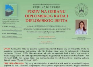 Obavijest o obrani diplomskog ispita studentice Lucije Kovač